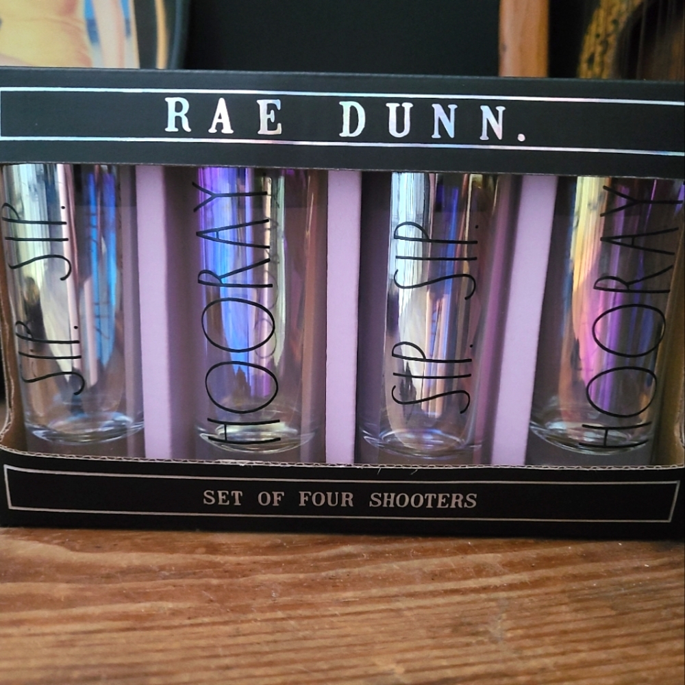 Rae Dunn Iridescent “Sip Sip & Hooray” Shot Glasses